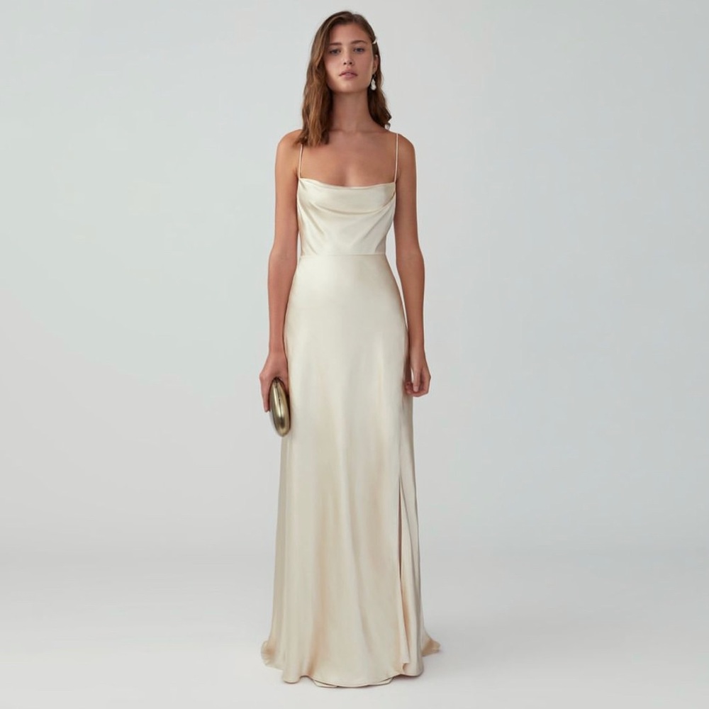 Fame and Partners Champagne Matte Satin dress size 12. Never worn or altered.